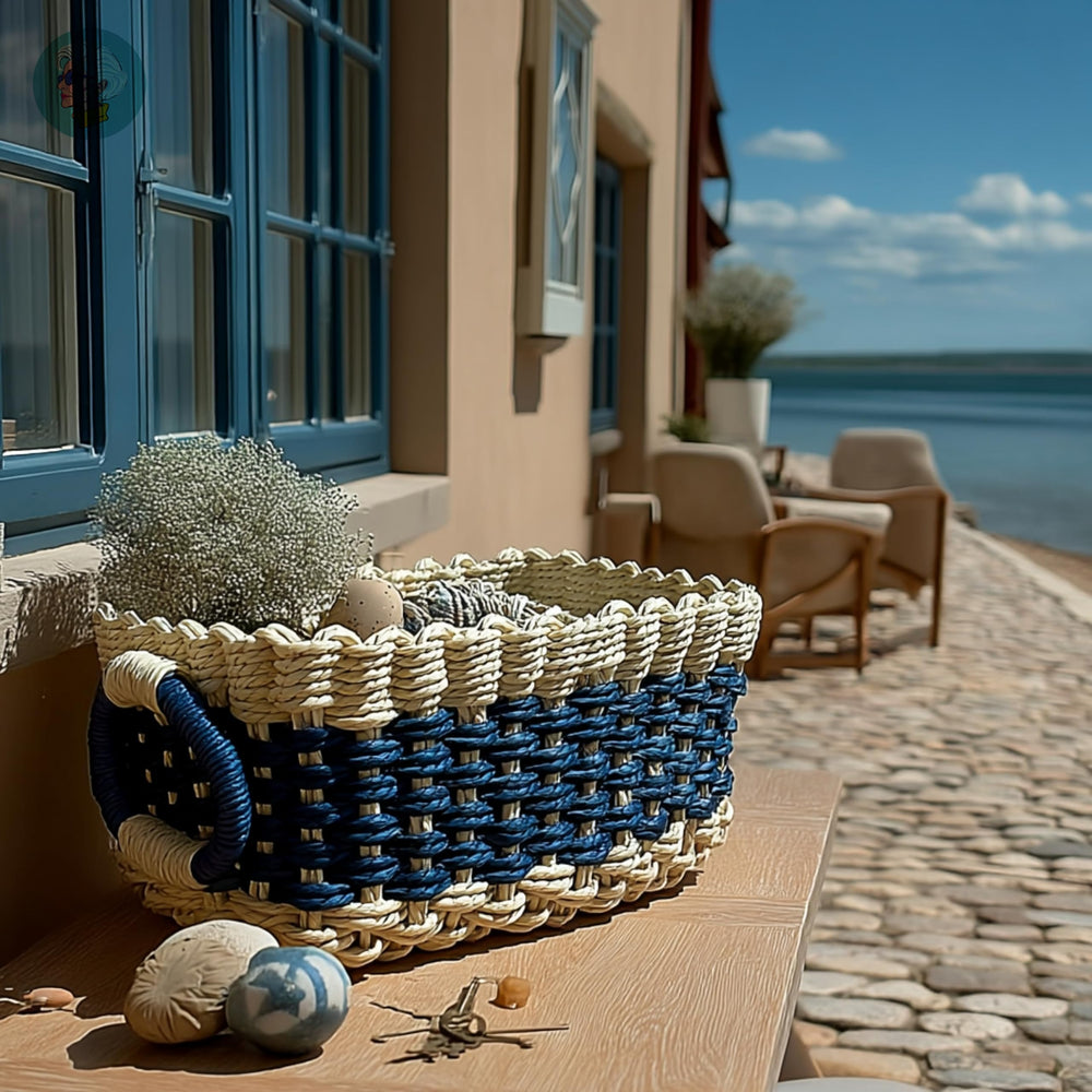 Modern Granny color blocks small wicker baskets toy tidy for kids' rooms.