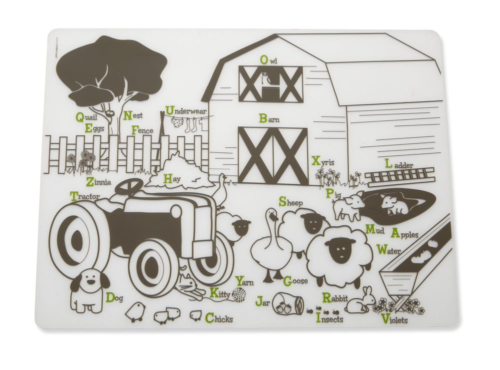 Modern-Twist Mark-Mat placemat featuring a doodling surface for interactive mealtime fun.