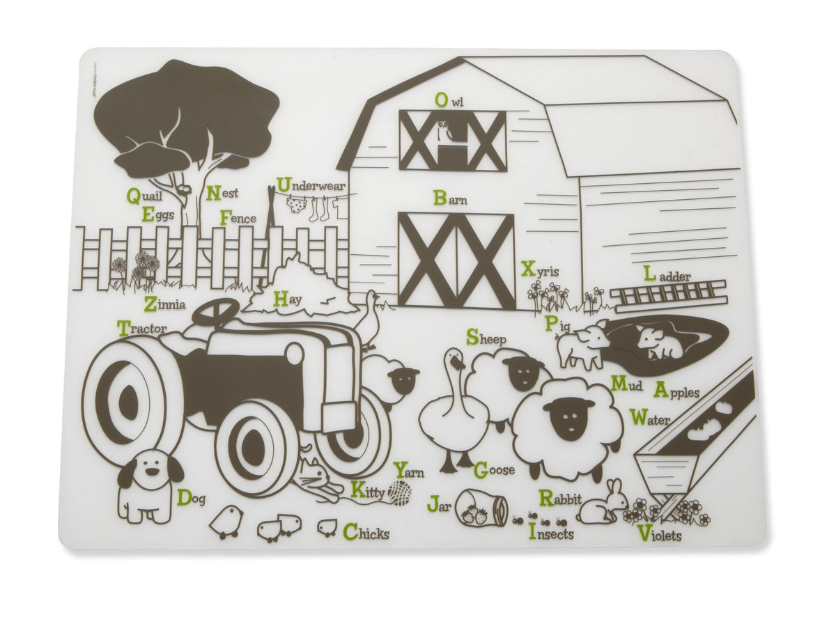 Modern-Twist Mark-Mat placemat featuring a doodling surface for interactive mealtime fun.