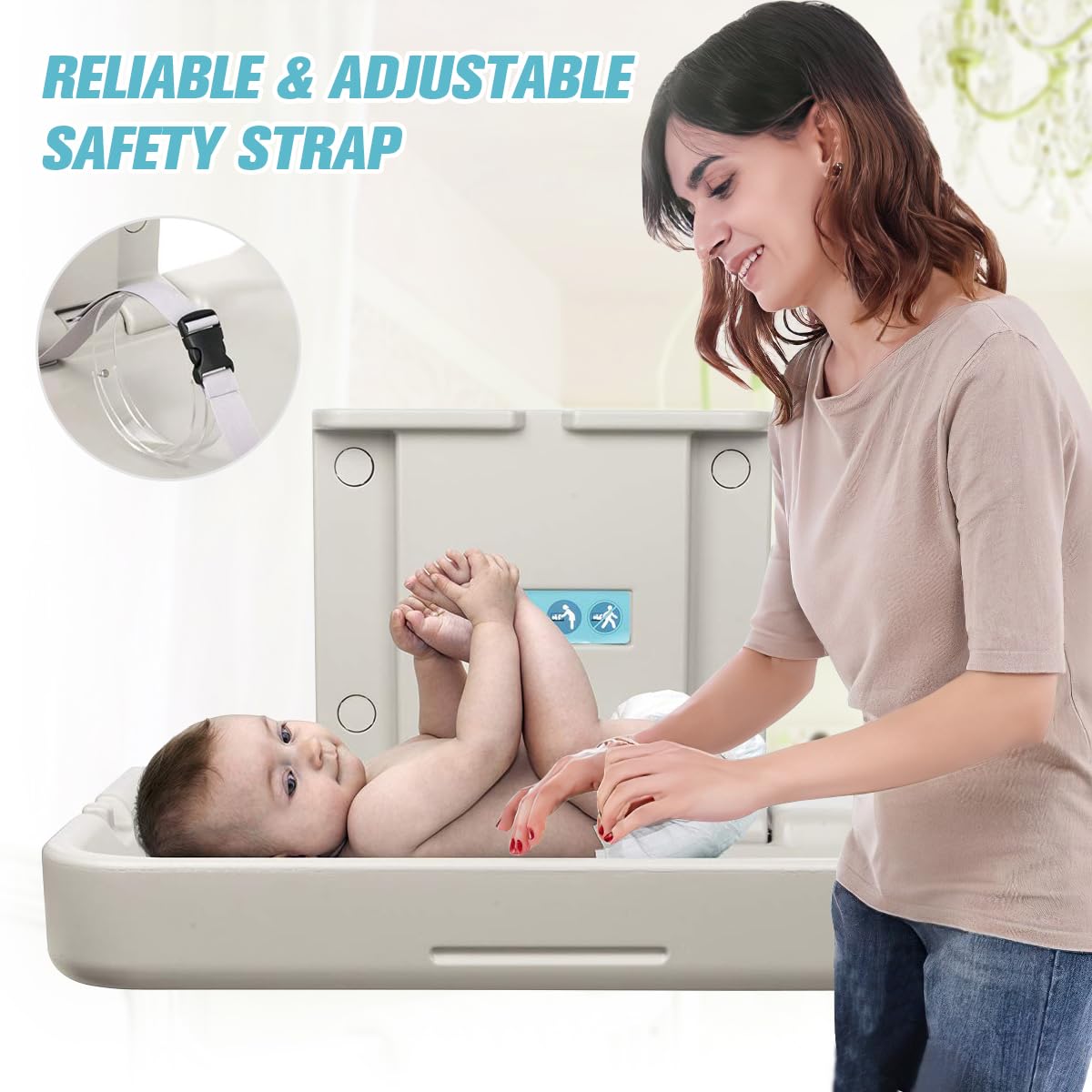 Modundry changing table surface close-up shows smooth concave design for comfortable use.