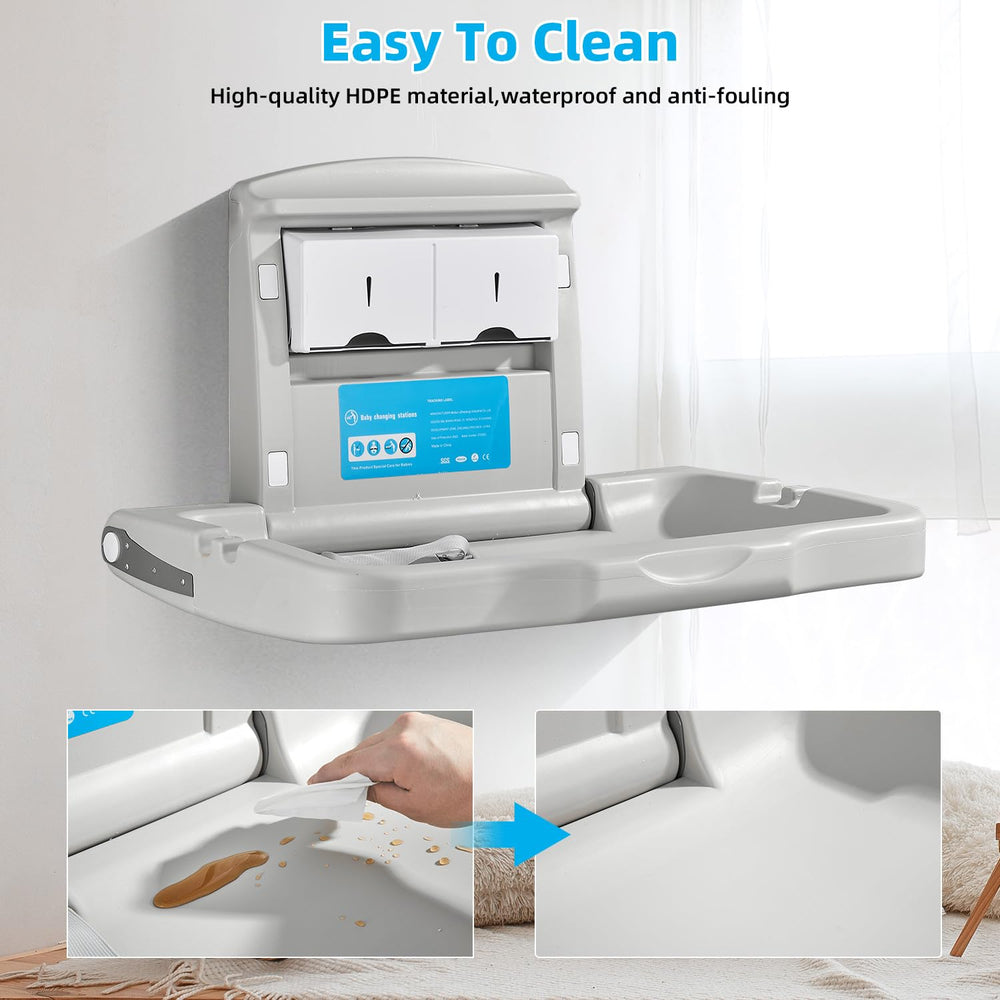 Modundry hooks illustrate where diaper bags can be kept off the floor