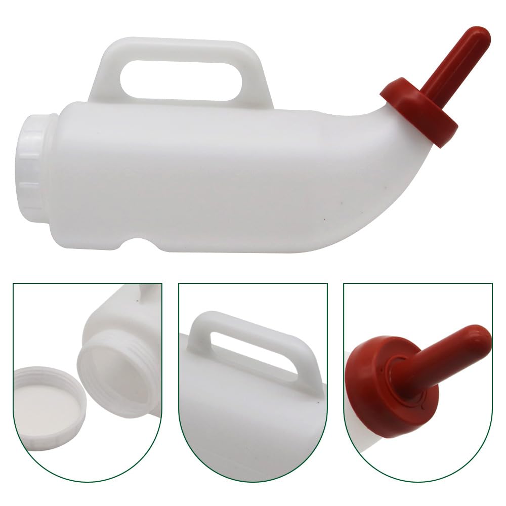 MODUODUO calves nursing bottle with crossing-hole for secure coop attachment.