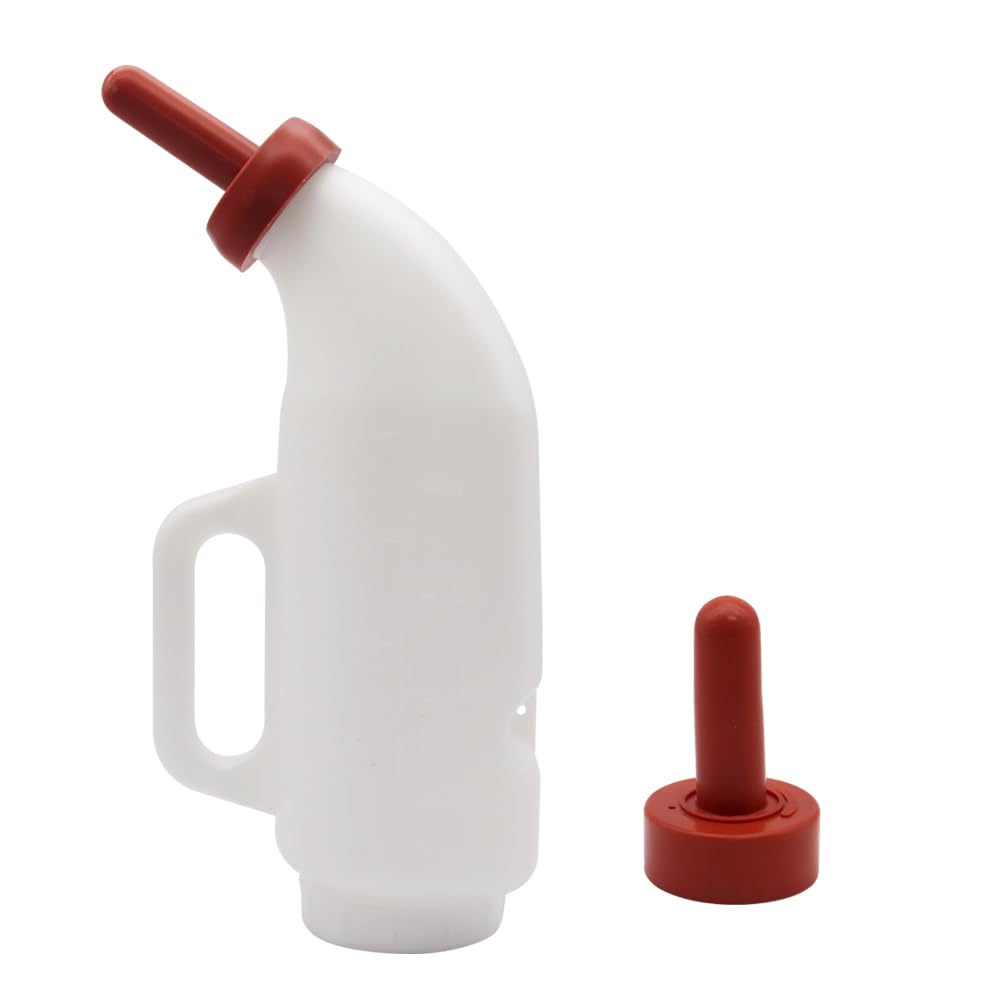 MODUODUO horizontal-design nursing bottle shown during calf feeding.