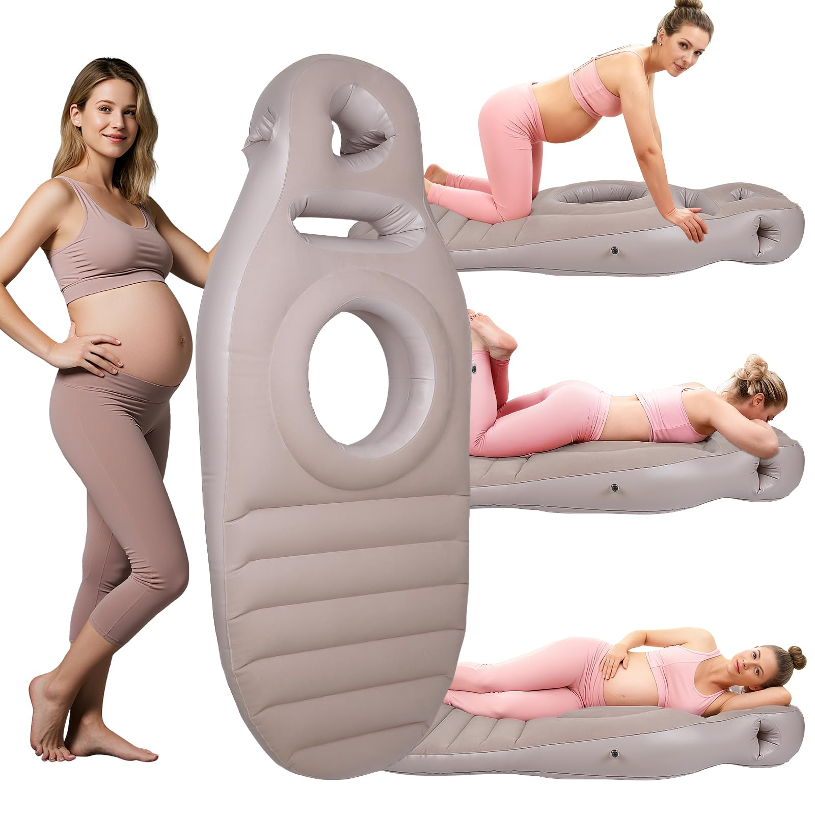 MOELUM inflatable pregnancy pillow with belly-hole enables prone sleeping during pregnancy.