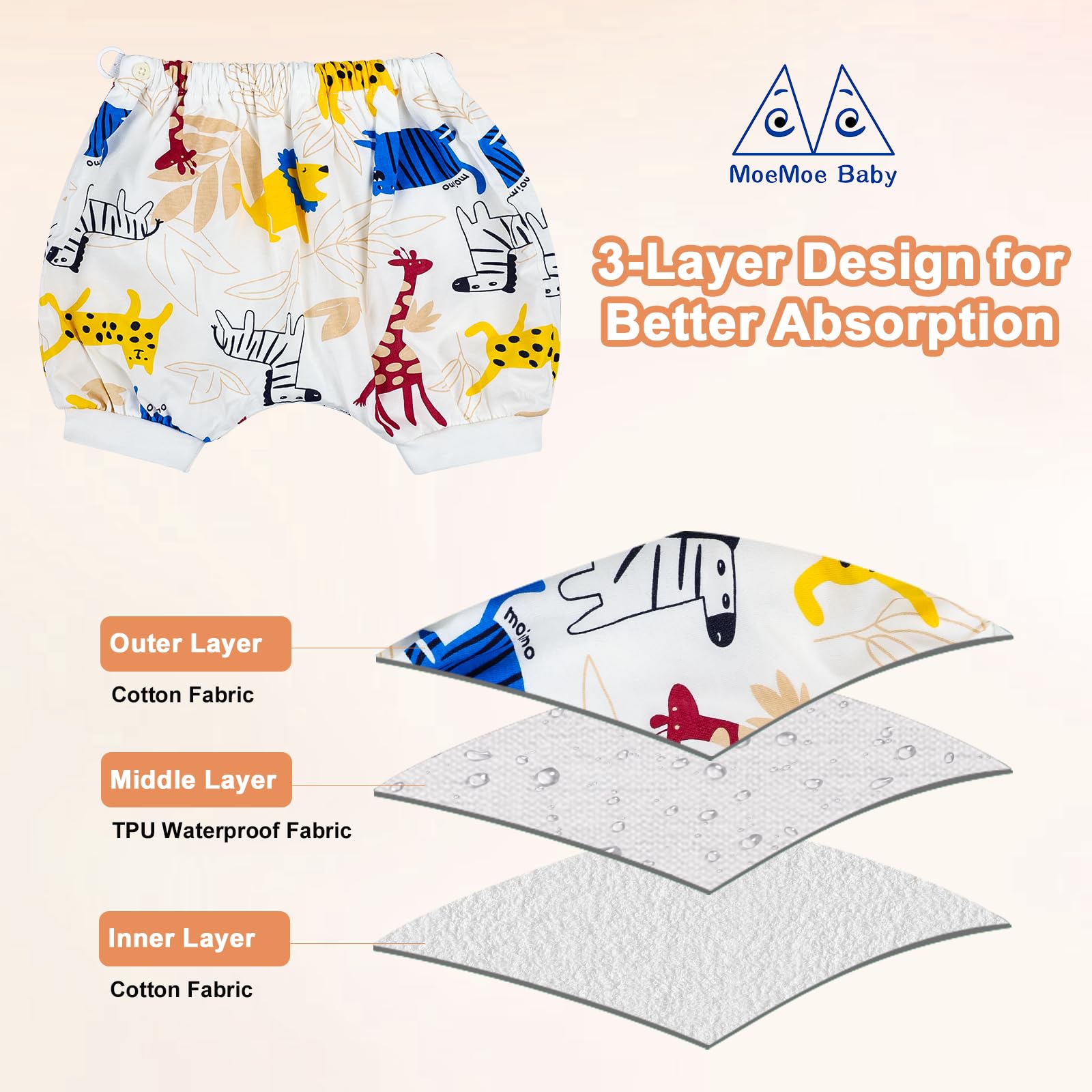 MOEMOE BABY bedwetting diaper pants ribbed cuffs closeup for leak protection