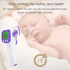 MOES Forehead Thermometer held in hand for easy on-the-go health checks.