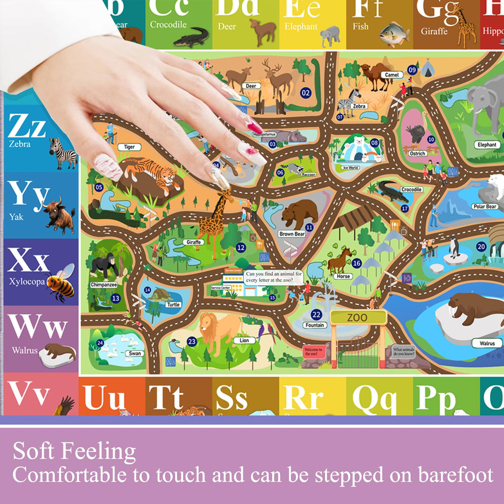 MOFAZEE Zoo Map Carpet animal-themed edges invite themed storytelling play.