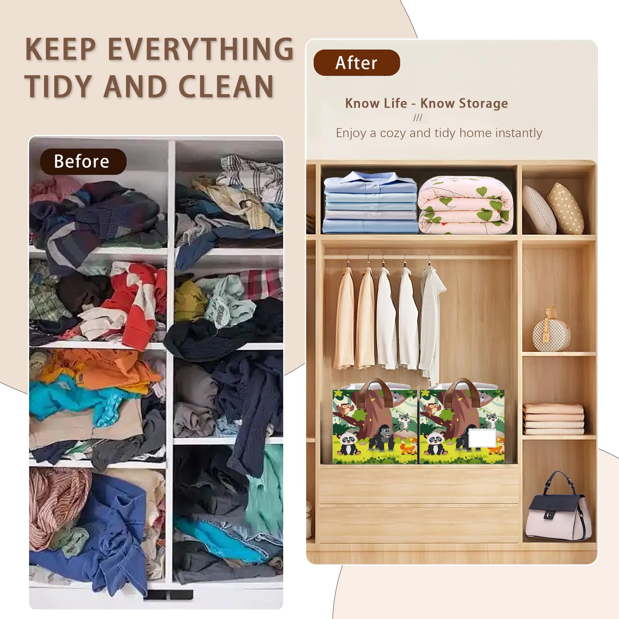 Mogifedc animals storage basket large forest-animals-pattern adds playful decor while organizing.