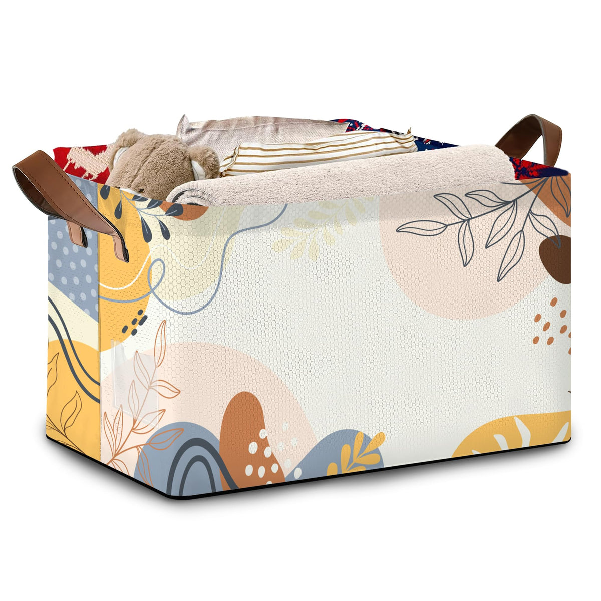 Mogifedc Boho Floral collapsible basket front view shows space-saving storage solution