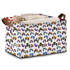 Mogifedc Cartoon Cars Storage Basket front view demonstrates large capacity for bedrooms and playrooms.