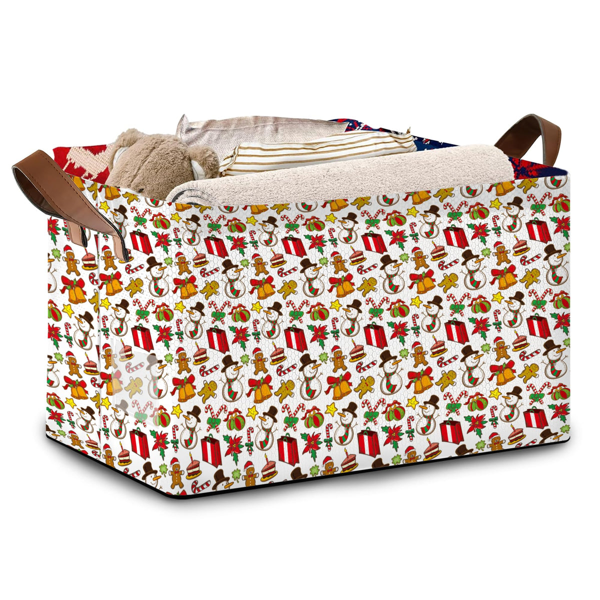 Mogifedc Christmas storage basket front view shows ample capacity for decor and gifts.