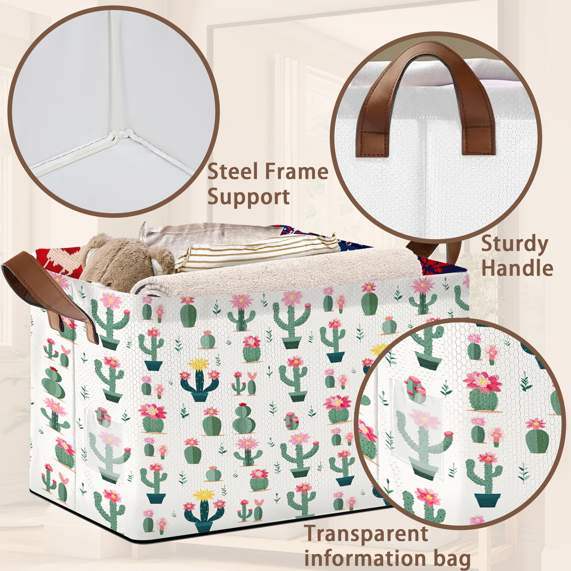 Mogifedc Desert Bloom storage basket leather handles enable easy transport with sturdy grip