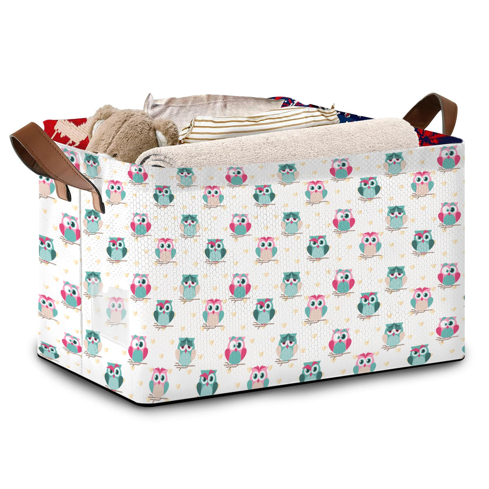 Mogifedc Owl Pattern Storage Basket front view showing large capacity for toys and books.