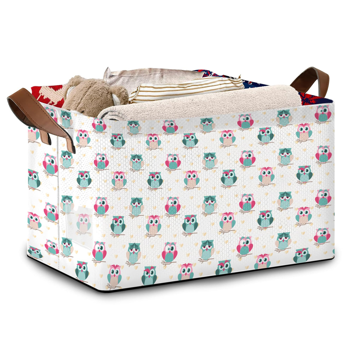 Mogifedc Owl Pattern Storage Basket front view showing large capacity for toys and books.