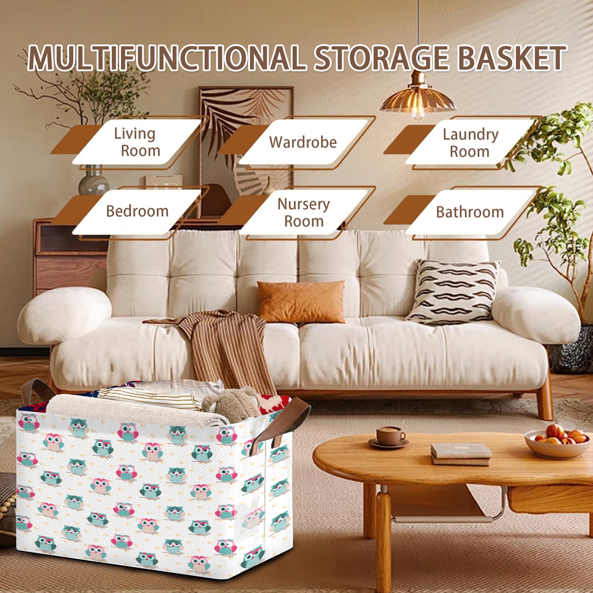Mogifedc Owl Pattern Storage Basket decorative touch and organization.