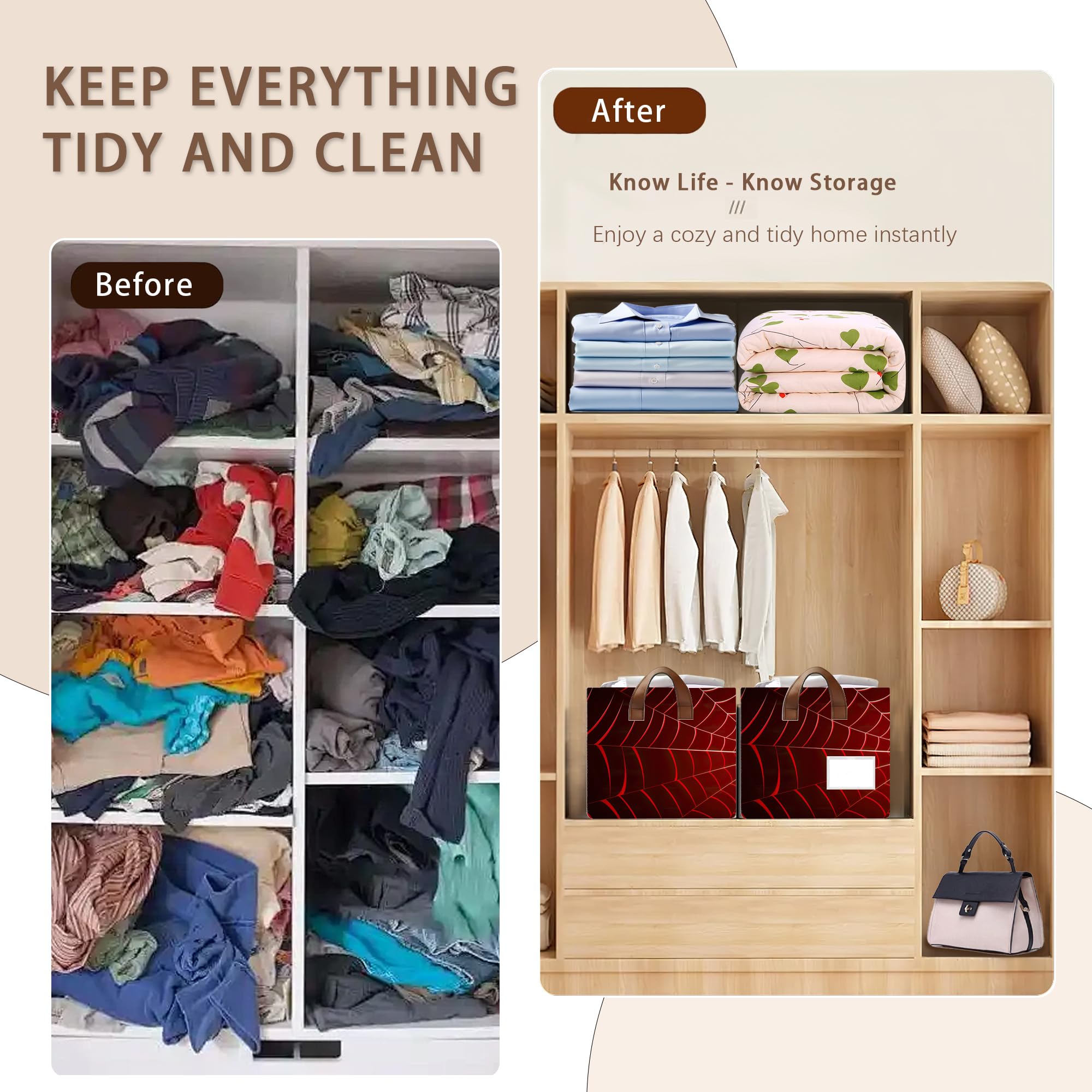 Mogifedc Red Spider Web Box in bedroom keeps clutter out of sight