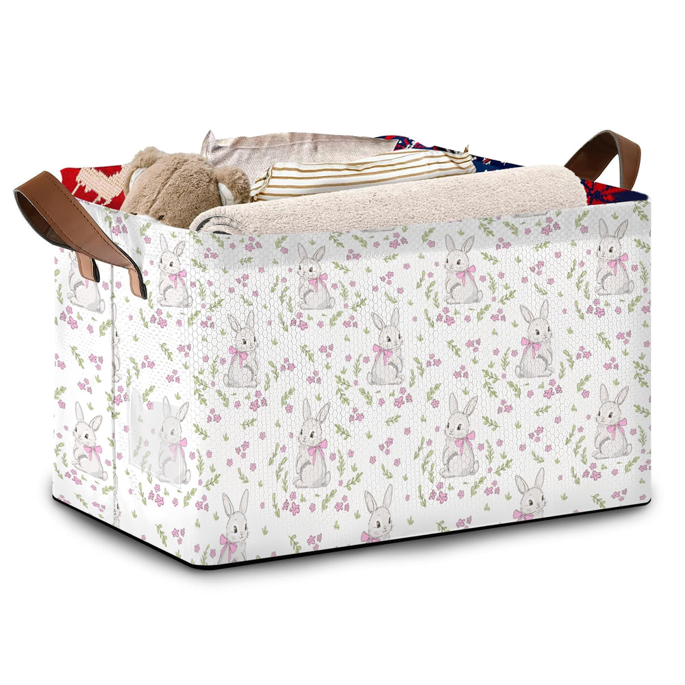 Mogifedc Spring Bunny Floral Basket front view shows ample storage for toys and blankets