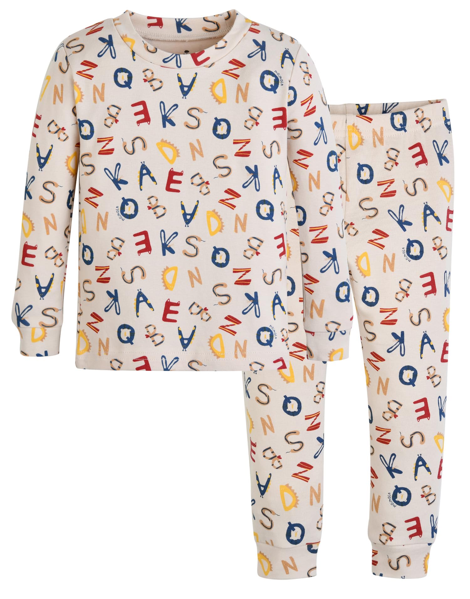 moimoln Alphabet Buddies beige pajama front view for cozy bedtime comfort