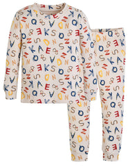 moimoln Alphabet Buddies beige pajama front view for cozy bedtime comfort