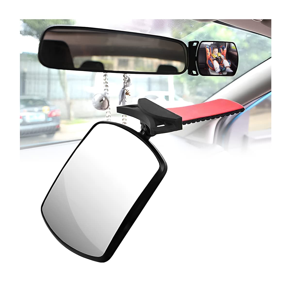 Moioee baby car mirror wide-angle view improves rear monitoring.