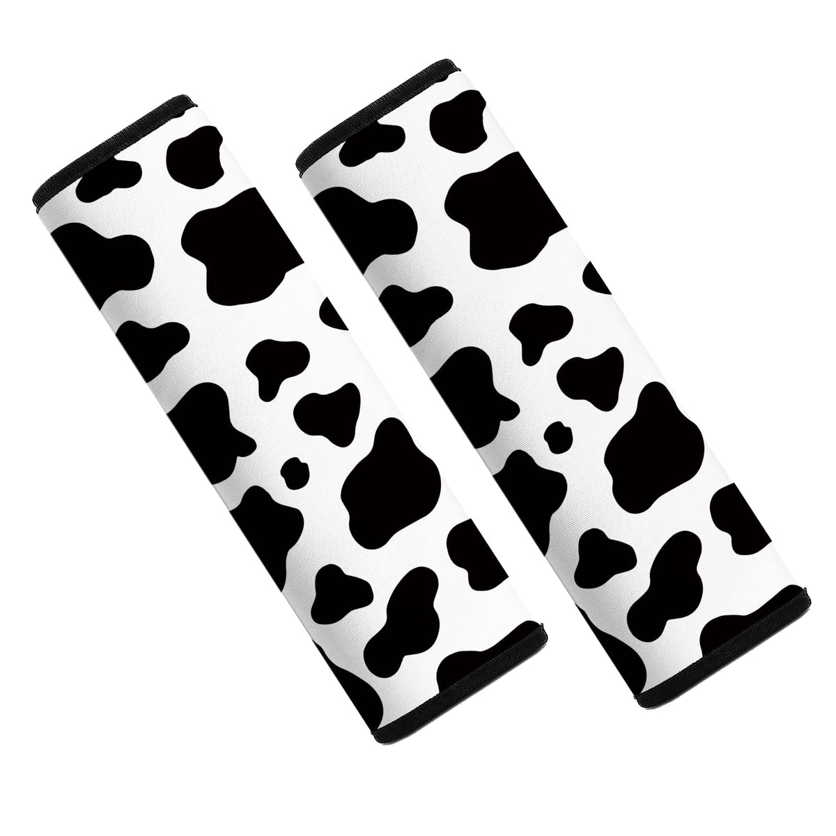 Mokiwala cow-pattern seatbelt pad close-up on soft neoprene for comfort