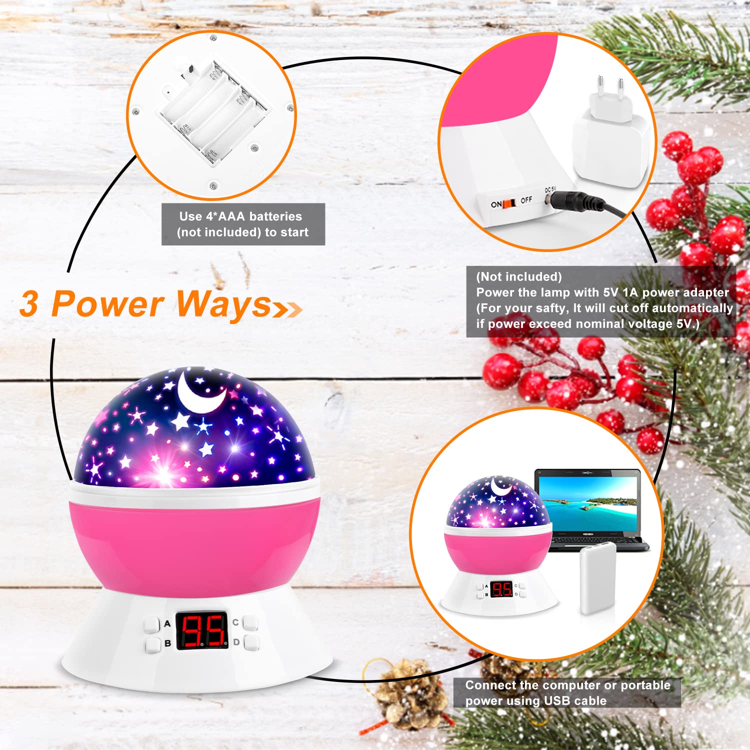 MOKOQI 360° rotation LED projector delivers immersive lighting effects.