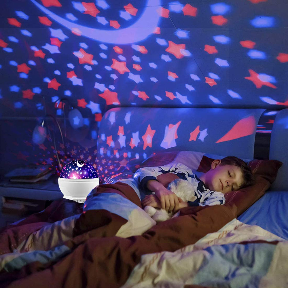 MOKOQI Star Projector kids room ambience shows starry night for bedtime calm.