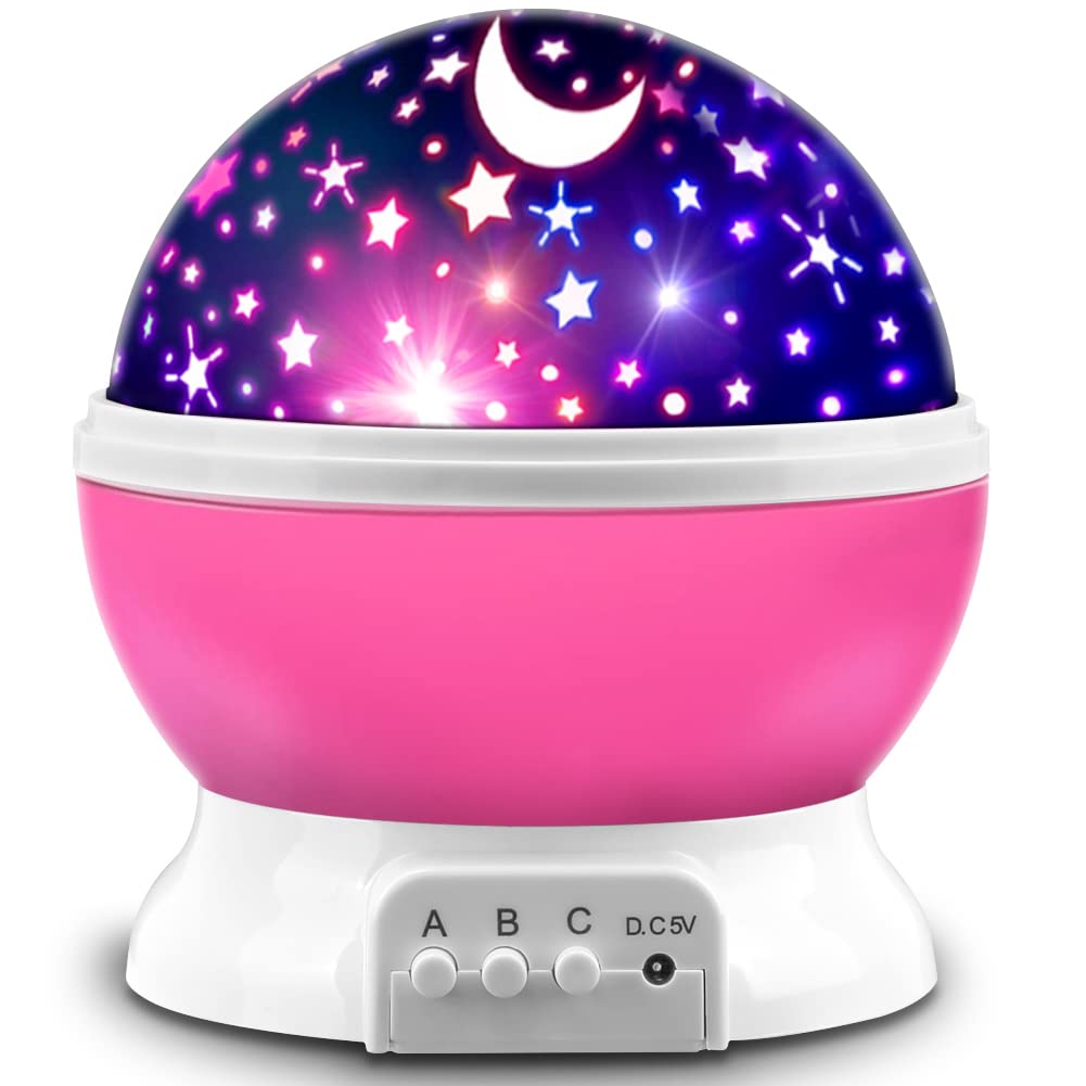 MOKOQI Star Projector Pink casts starry sky on ceiling for bedtime ambiance.