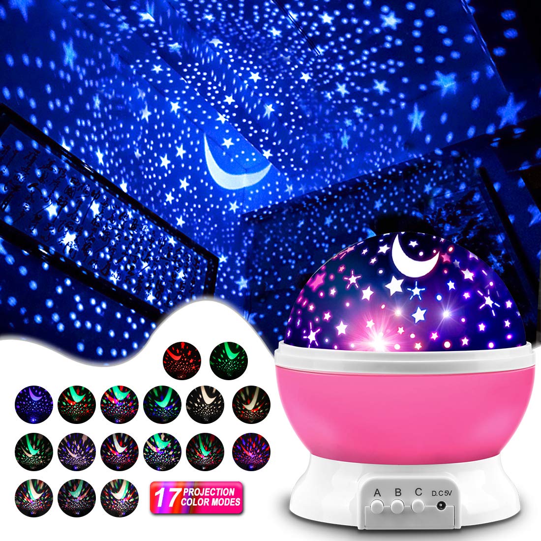 MOKOQI Star Projector Pink displays stars on the wall to spark imagination.