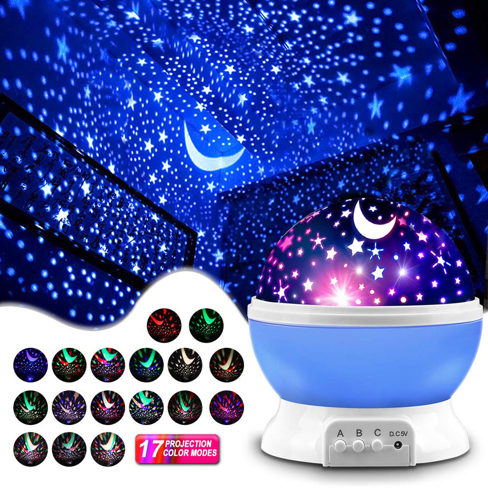 MOKOQI star projector projection view shows vivid starry sky inside bedroom.
