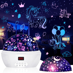 MOKOQI unicorn projector night light casts gentle unicorn scene on wall and ceiling.