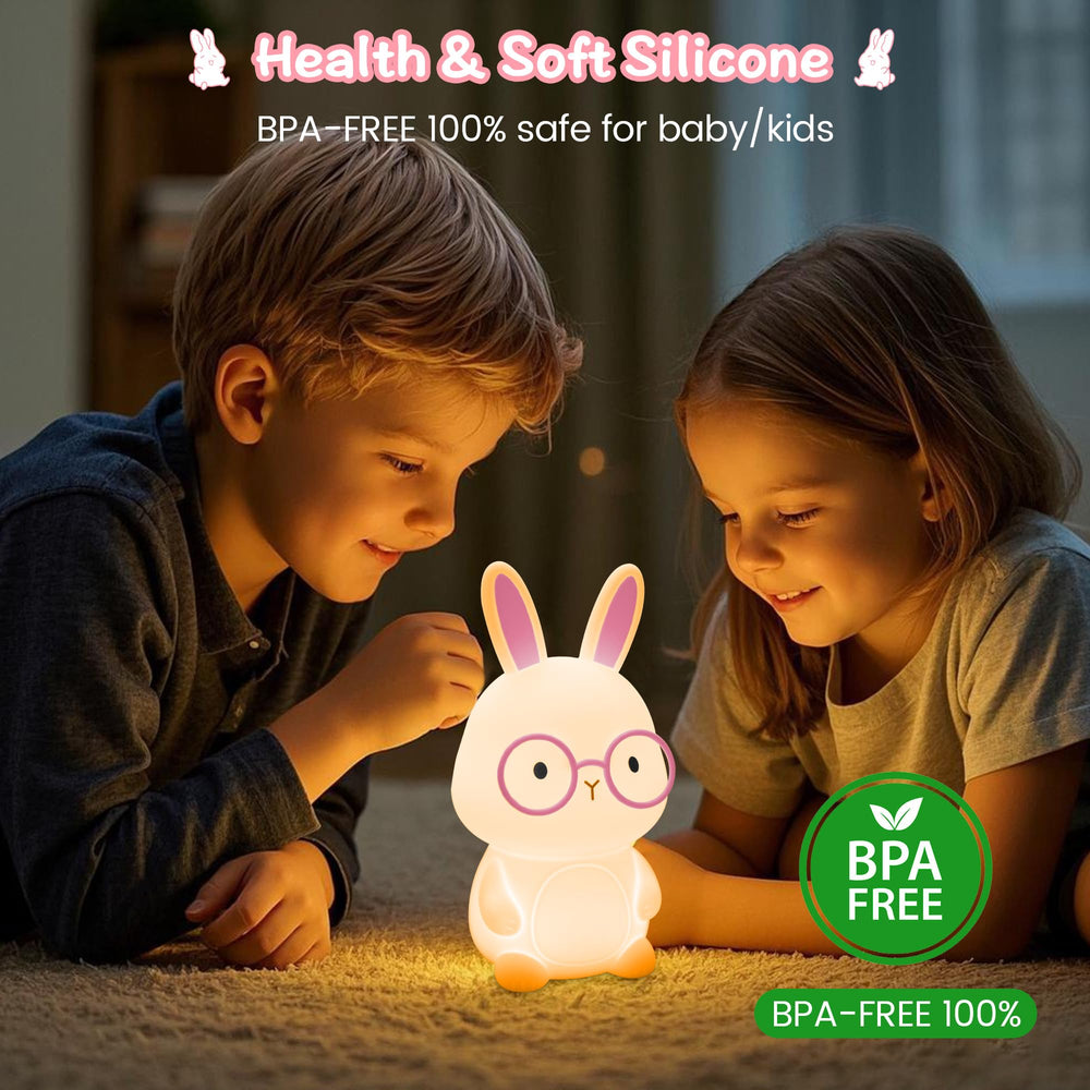 MOKYDUO Bunny Night Light touch control to power on and adjust colors.