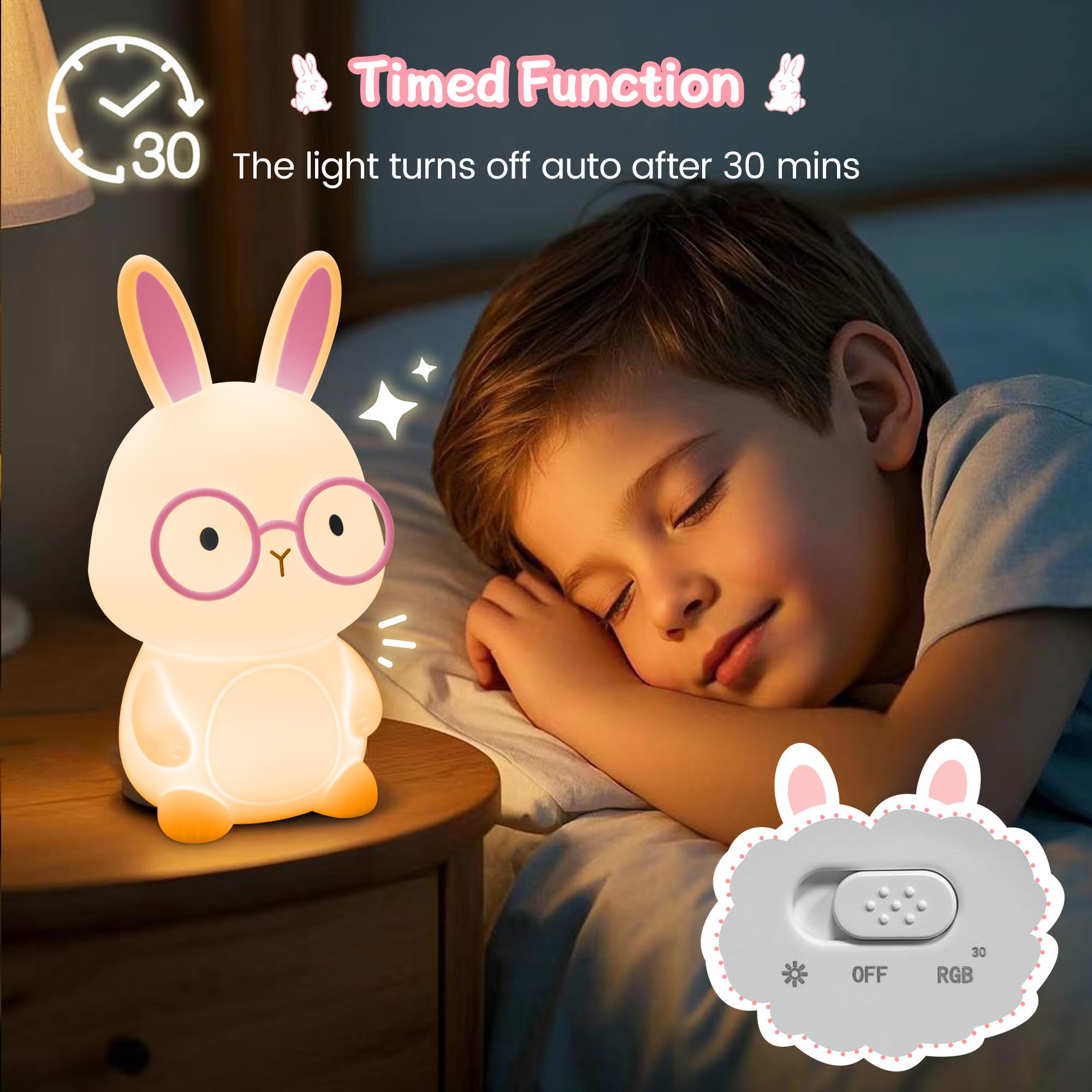 MOKYDUO USB-C rechargeable night light for easy, cordless charging.