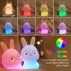MOKYDUO Bunny Night Light warm light with 3 brightness levels for bedtime routines.