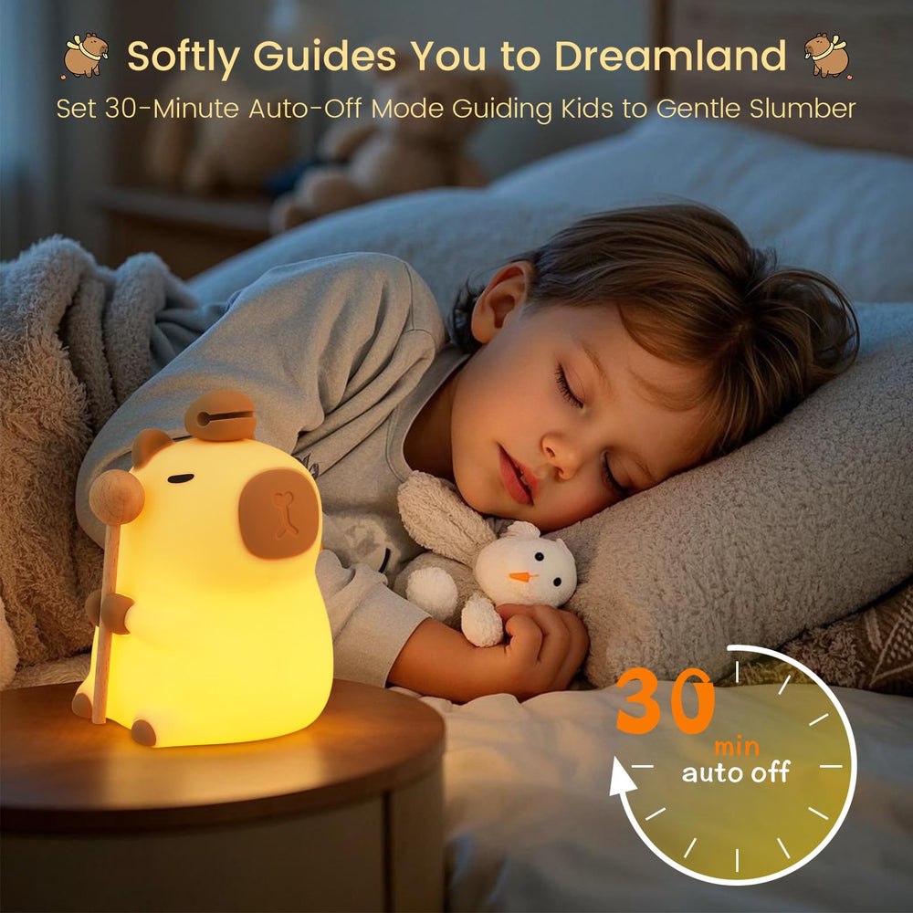 MOKYDUO Capybara Night Light includes a 30 minute timer for gentle auto off