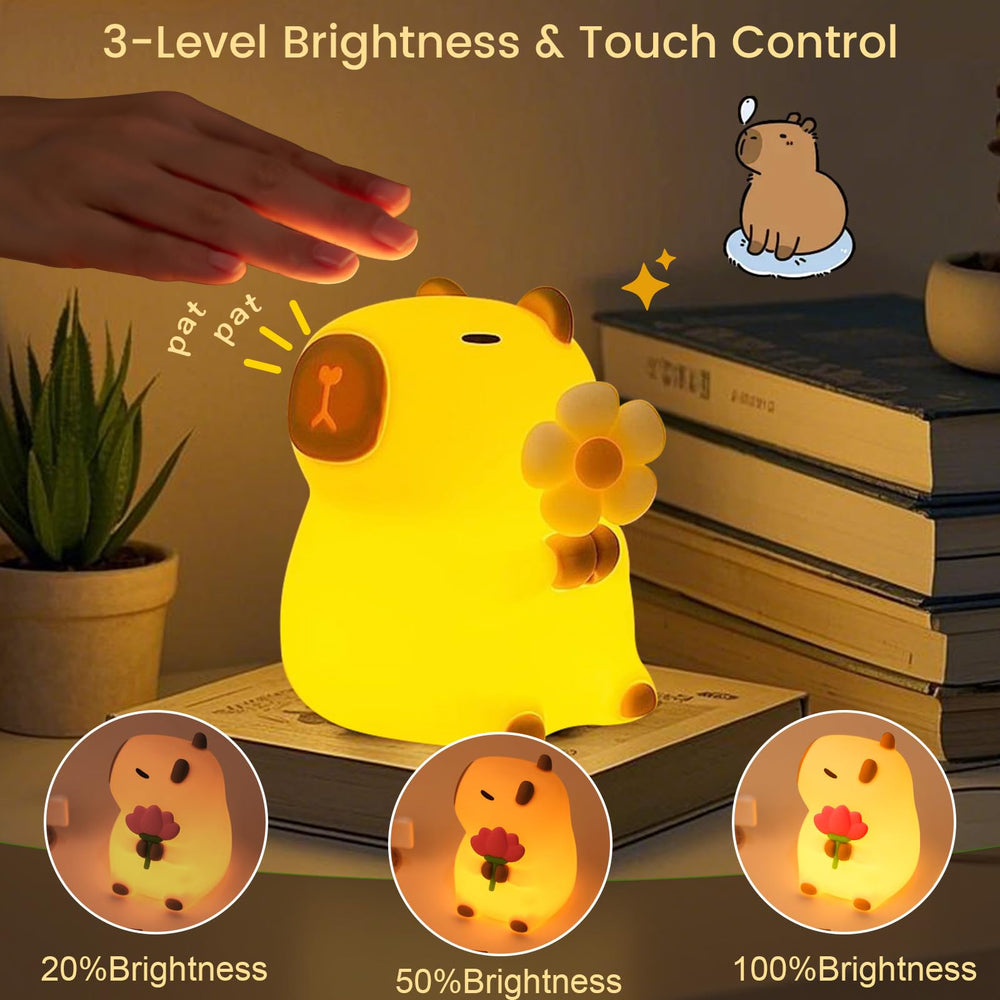 MOKYDUO Capybara night light with adjustable brightness levels for different activities.