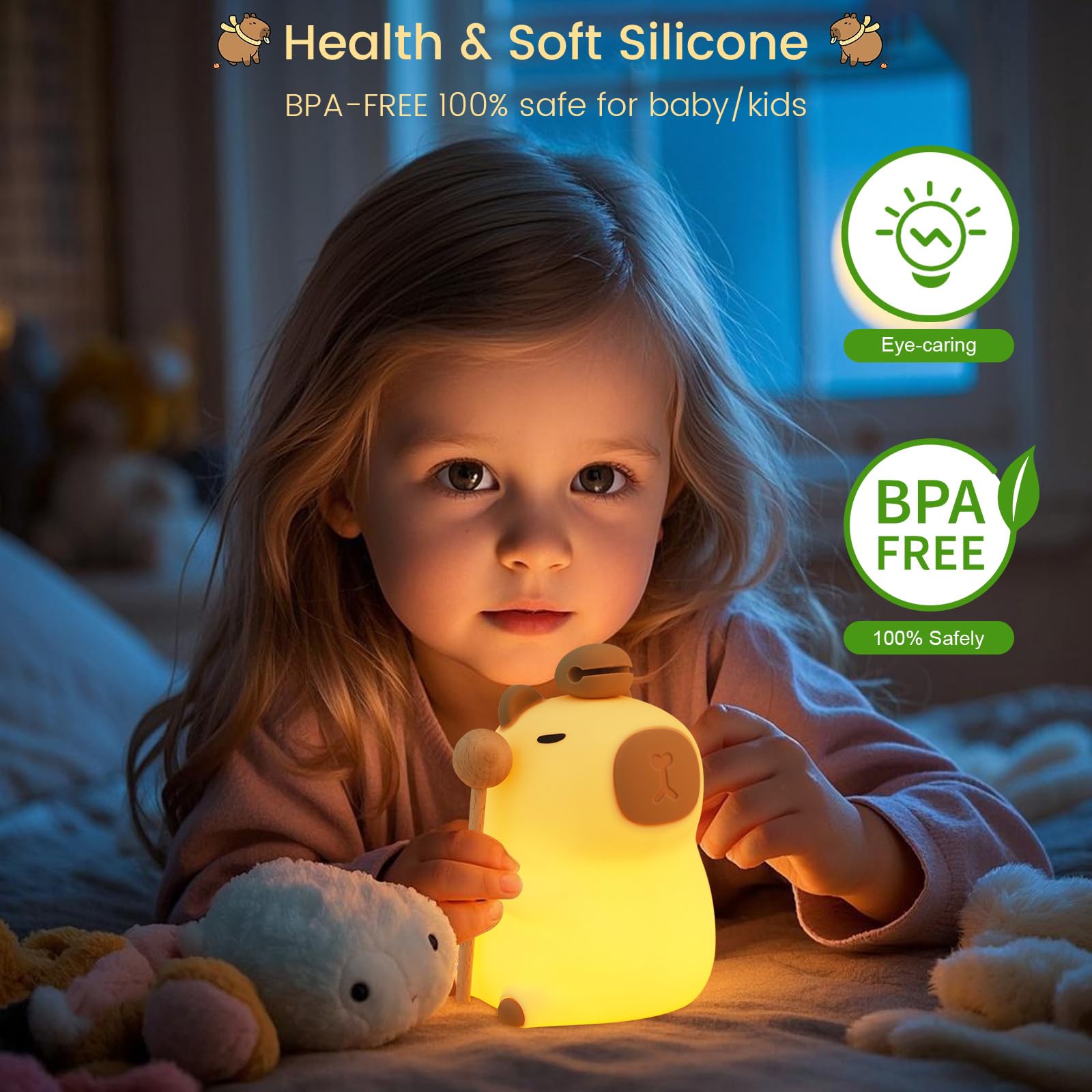 MOKYDUO Capybara Night Light charges via Type-C for easy recharging