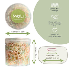 MoLi Baby Collection fine hair elastics close-up showing gentle stretch
