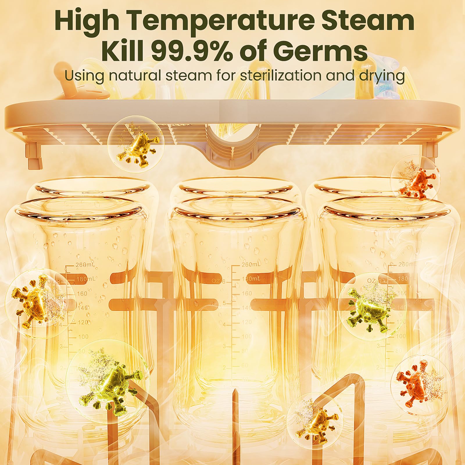 MOLWAY Upgraded bottle washer with dual-layer capacity demonstrating 6 bottles at once.