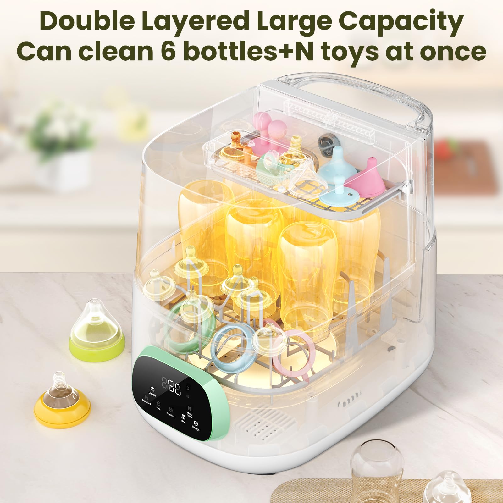MOLWAY Upgraded bottle washer drying mode and low-noise operation for peaceful nights.
