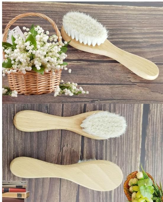 Molylove baby hair brush in use for gentle scalp massage and brushing.
