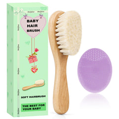 Molylove baby hair brush with soft goat bristles gently nourishes a newborn's scalp.
