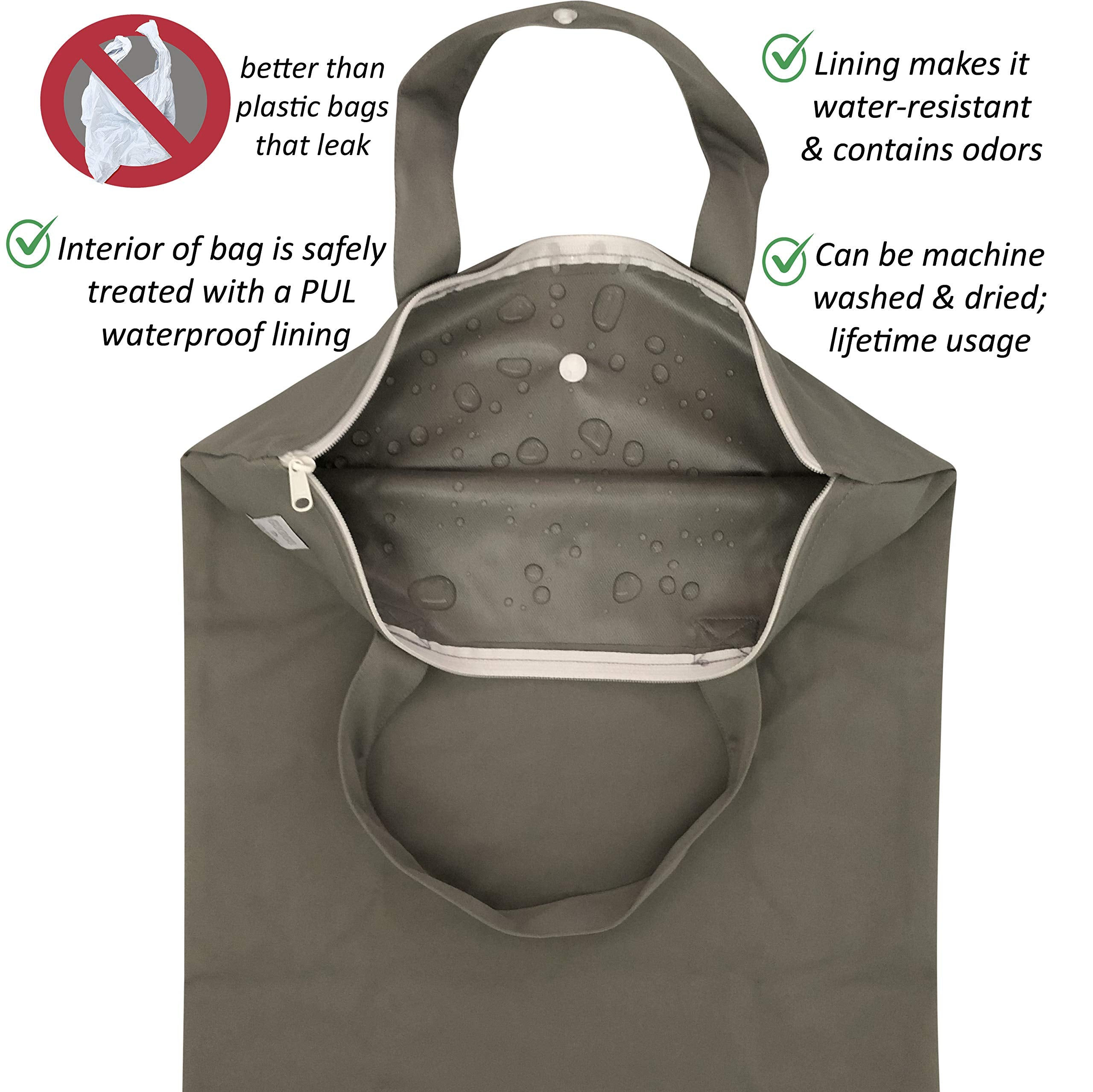 MOM & BAB wet bag with front zip closure containing odors during travel