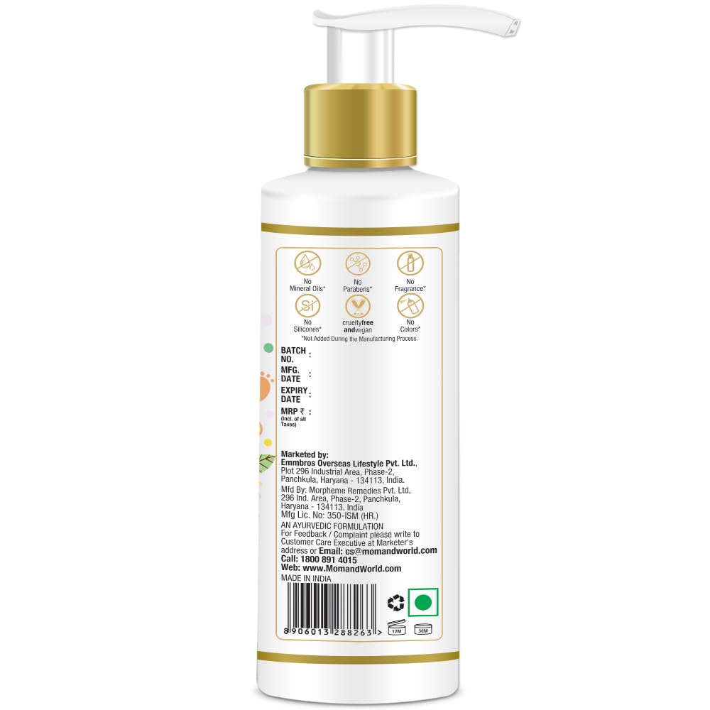 Mom & World Baby Hair Oil 200ml packaging for family use.