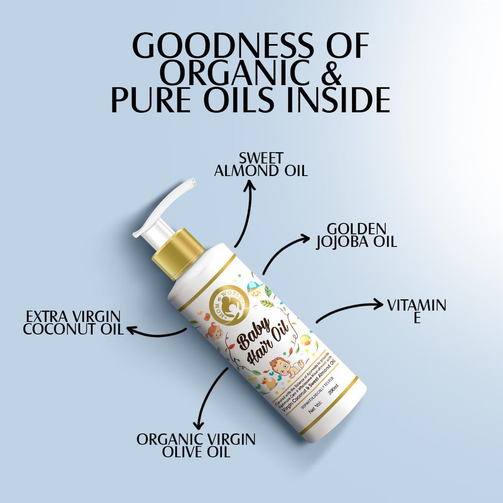 Mom & World Baby Hair Oil application massage on scalp.