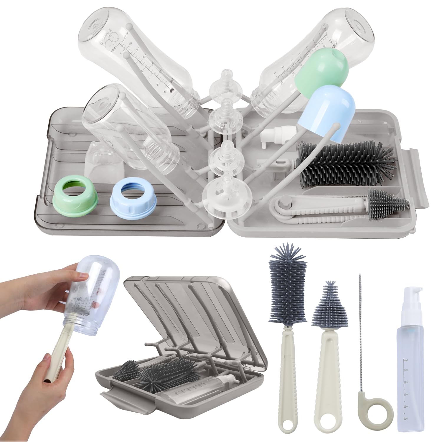 Mombasics portable bottle cleaning kit with extendable handle for thorough cleaning