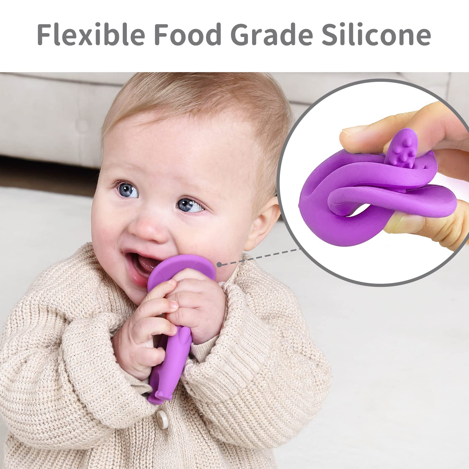 Mombella clip-on keeps teether handy on stroller.