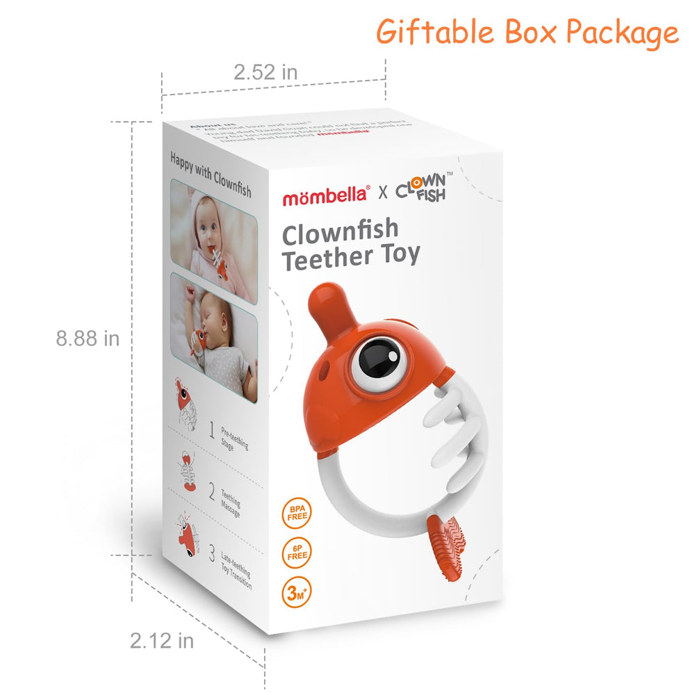 Mombella clownfish teether in bright orange design makes a charming gift option for new parents.