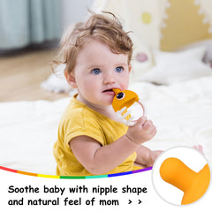 Mombella clownfish teether texture-gnaw closeup highlighting varied surfaces for gum massage