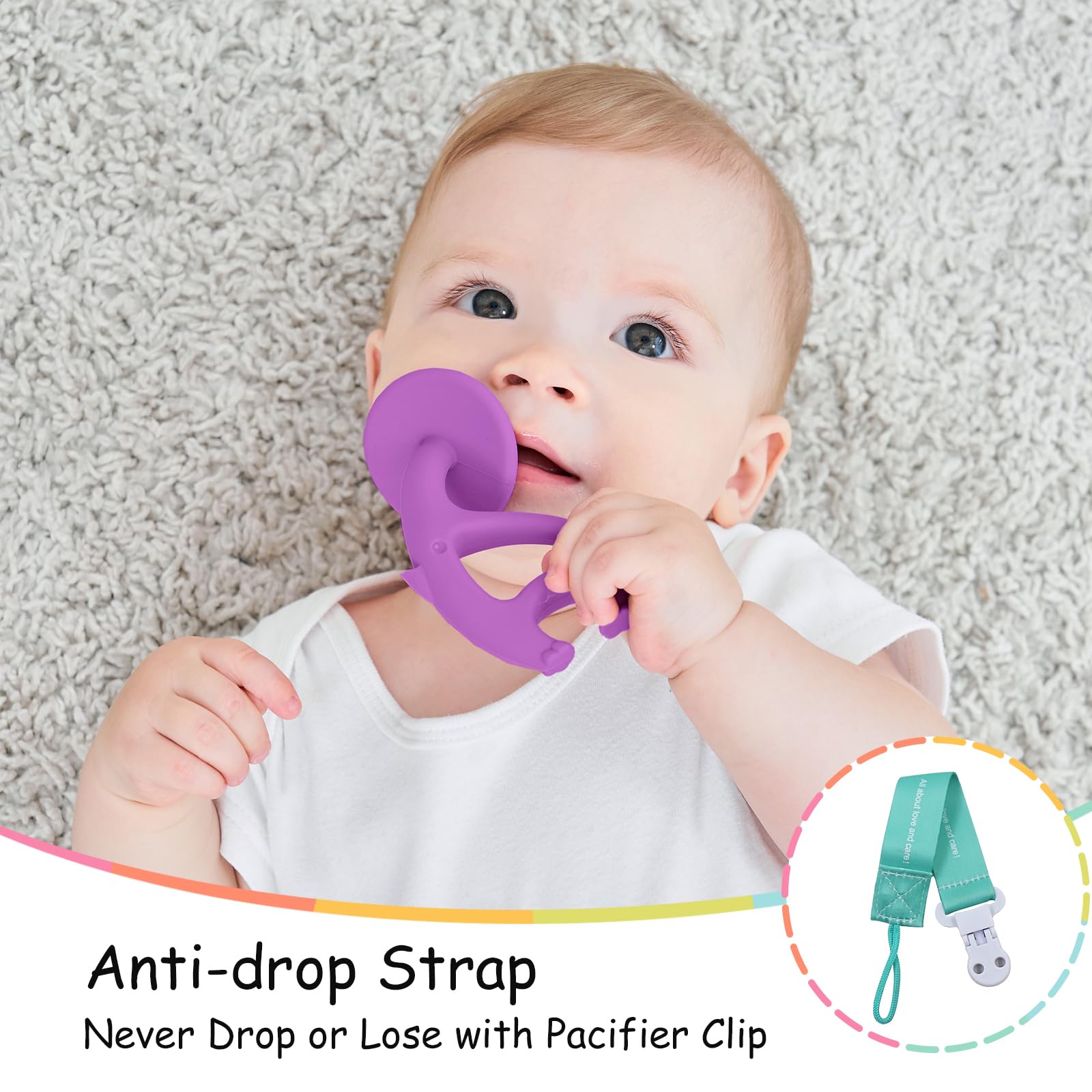 Mombella dancing elephant teether playful design.